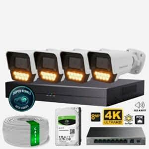 Proton 4 Kameralı Mikrofonlu Sesli 4K POE IP Kamera Seti
