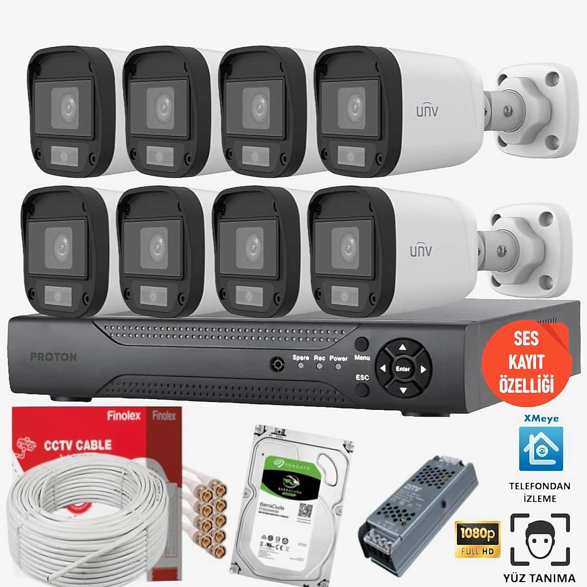 UNV 8 Kameralı Mikrofonlu Ses Kayıtlı Güvenlik Kamerası Seti UNV 8 Kameralı Mikrofonlu Ses Kayıtlı Güvenlik Kamerası Seti